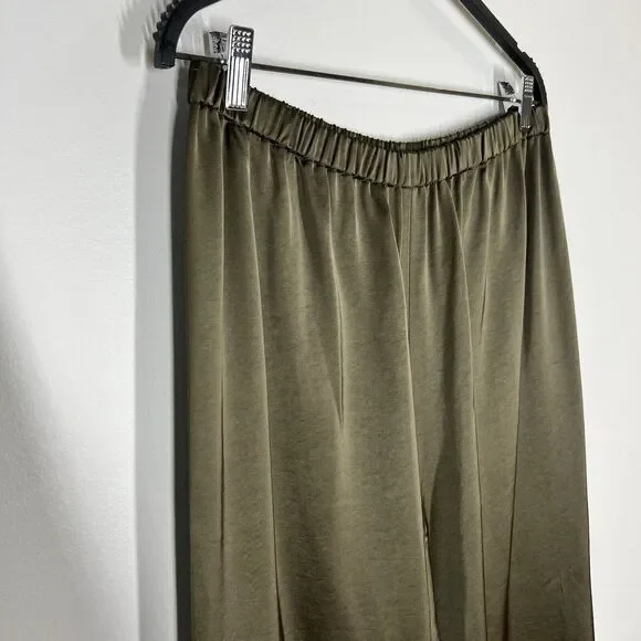 Jenni Kayne Sz XL Denim Pant Wide Leg Satin Silky Pants Green